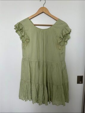 Aritzia Light Sage Ruffle Sleeve Mini Dress